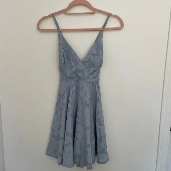 Lulus Days of Beauty Dress Dusty Blue S | Floral Open Back Skater - Picture 3 of 5
